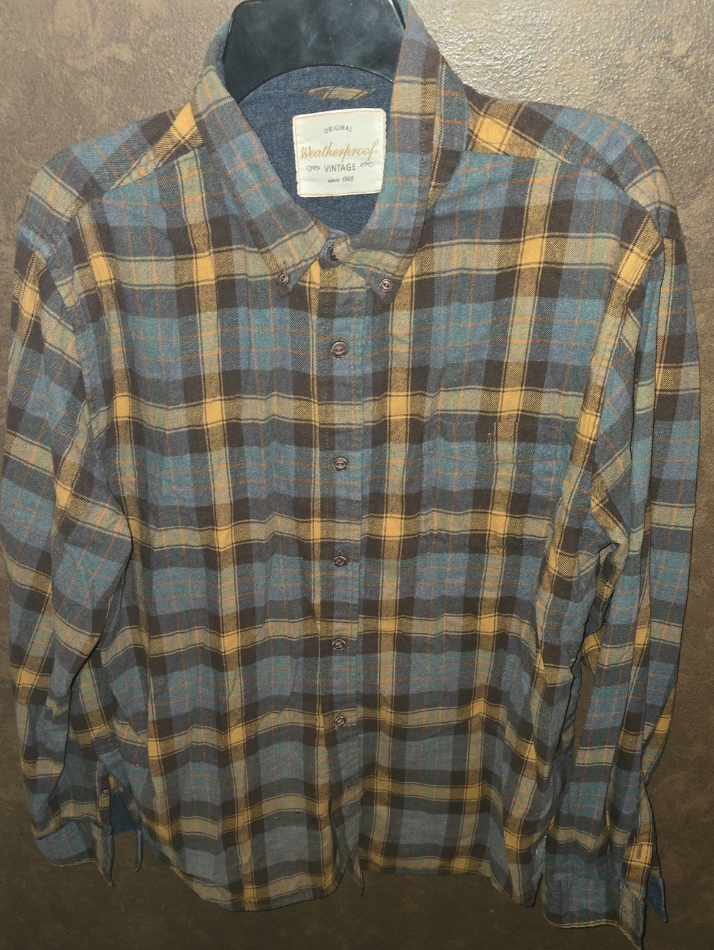 Weatherproof Men's Brown and Yellow Plaid Button-Down Shirt